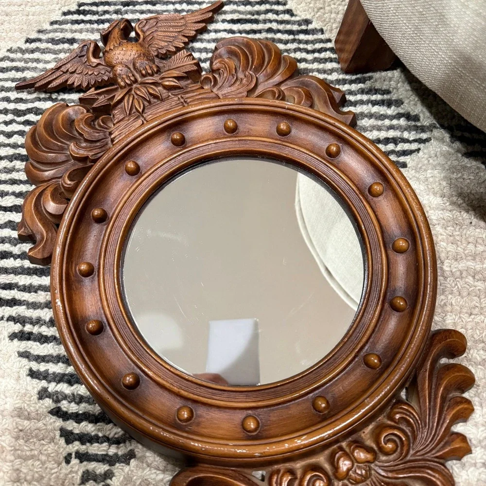 Vintage Federal Eagle Wall Mirror Ornate Carved Frame Colonial Style